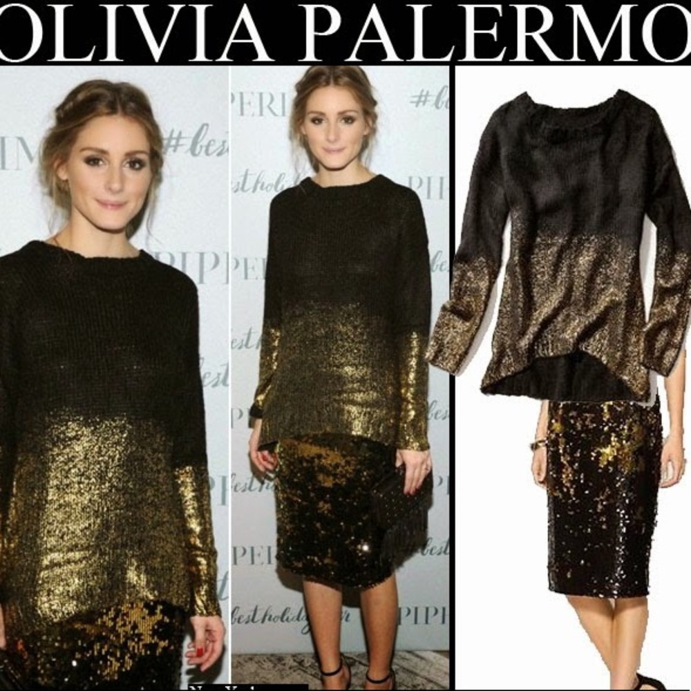 Piperlime | Black Sweater with Gold Metallic Paint